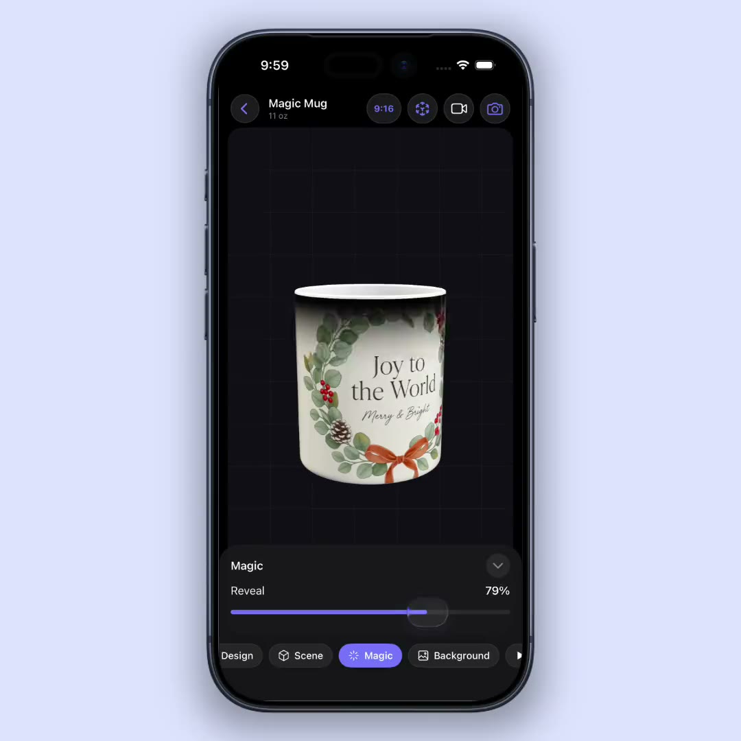 Taza mágica revelando un diseño al calentarse en un mockup 3D